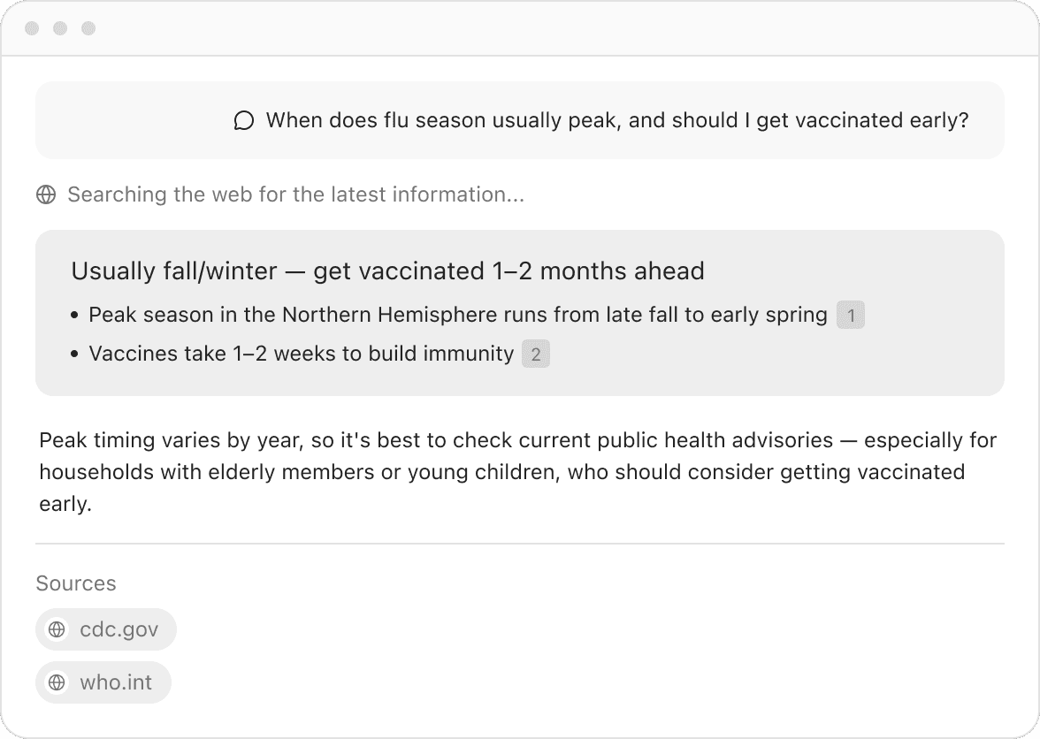 Real-time answers with cited sources